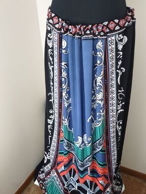 Shoreline Plus Maxi Skirt 3XL Bold Border Print Elastic Waist